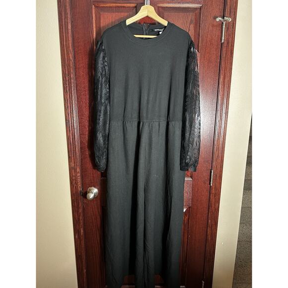 BloomChic Black Jumpsuit Women’s Plus Size 26 NWT Lace Sleeves Wide Leg - Picture 3 of 4